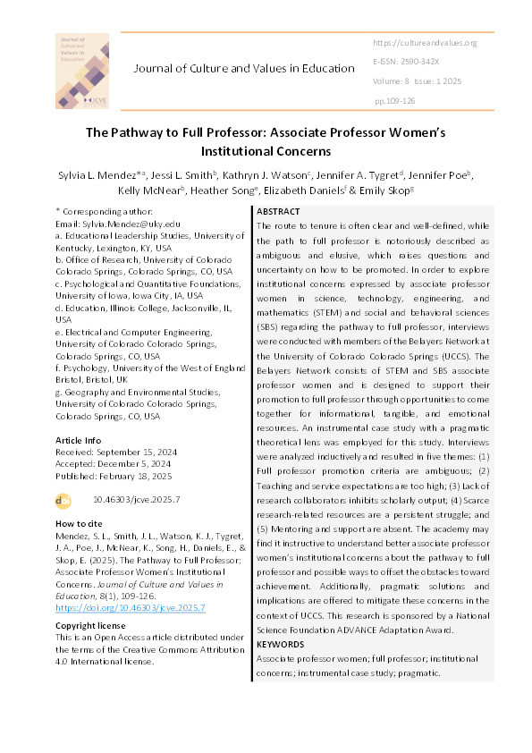 The pathway to full professor: Associate professor women’s institutional concerns Thumbnail