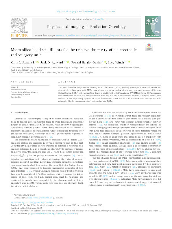 Micro silica bead scintillators for the relative dosimetry of a stereotactic radiosurgery unit Thumbnail