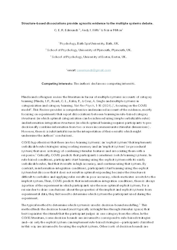 Structure-based dissociations provide agnostic evidence to the multiple-systems debate Thumbnail