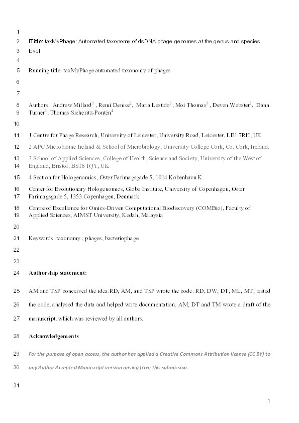 taxMyPhage: Automated taxonomy of dsDNA phage genomes at the genus and species level Thumbnail