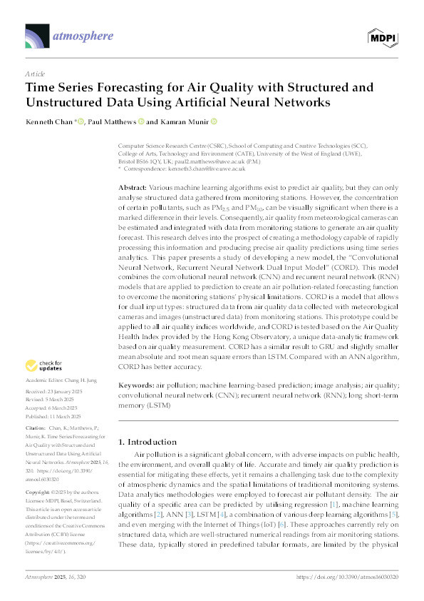 Time series forecasting for air quality with structured and unstructured data using artificial neural networks Thumbnail