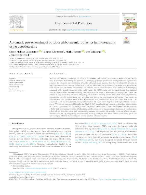 Automatic pre-screening of outdoor airborne microplastics in micrographs using deep learning Thumbnail