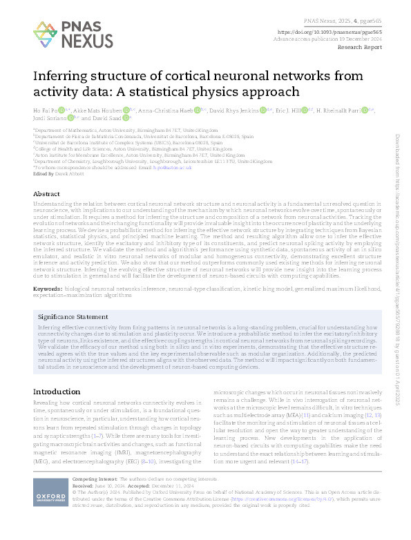 Inferring structure of cortical neuronal networks from activity data: A statistical physics approach Thumbnail