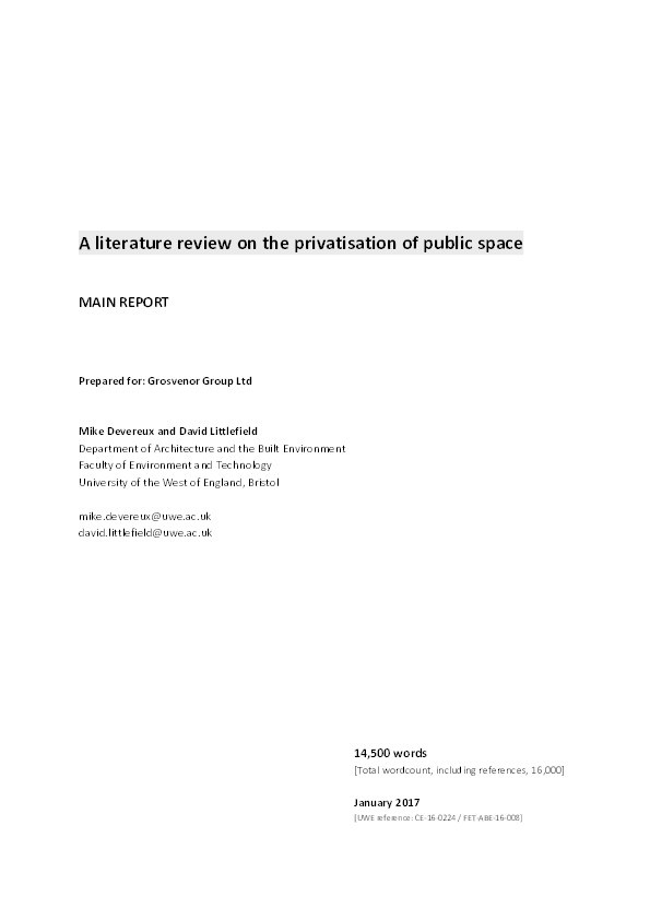 A literature review on the privatisation of public space Thumbnail