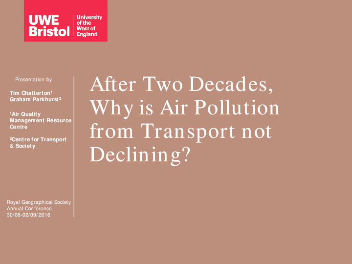 The air pollution-transport divide: Why after two decades of statutory obligations is road transport derived air pollution not declining? Thumbnail