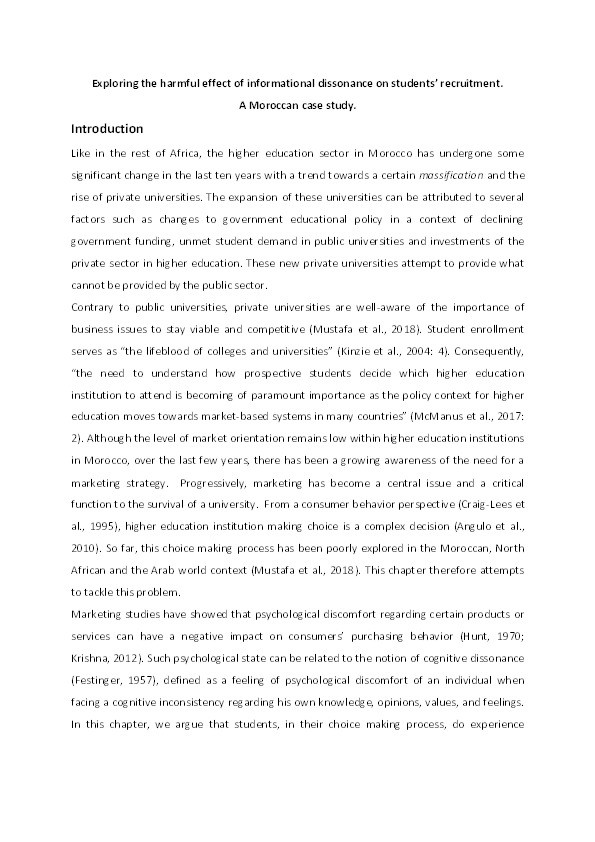 Exploring the harmful effect of informational dissonance on students’ recruitment.   A Moroccan case study Thumbnail