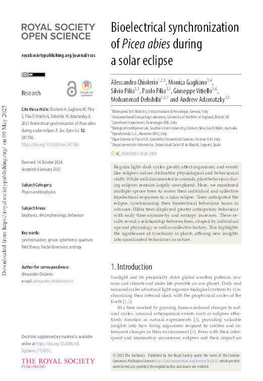 Bioelectrical synchronization of Picea abies during a solar eclipse Thumbnail