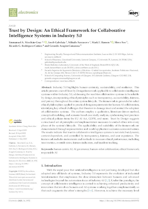 Trust by design: An ethical framework for collaborative intelligence systems in industry 5.0 Thumbnail