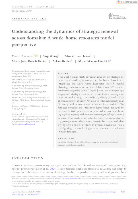 Understanding the dynamics of strategic renewal across domains: A work–home resources model perspective Thumbnail