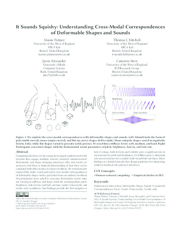 It sounds squishy: Understanding cross-modal correspondences of deformable shapes and sounds Thumbnail