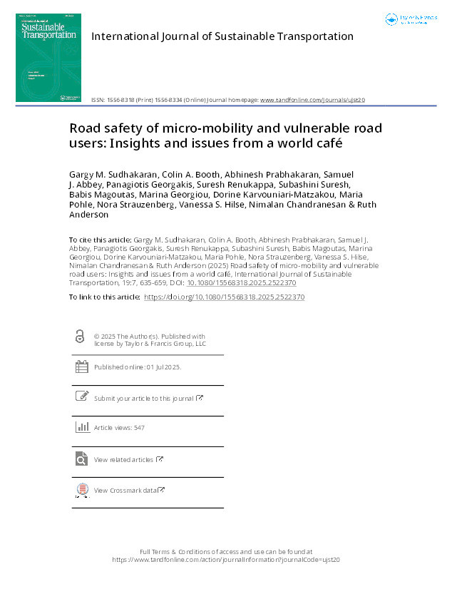 Road safety of micro-mobility and vulnerable road users: Insights and issues from a world café Thumbnail