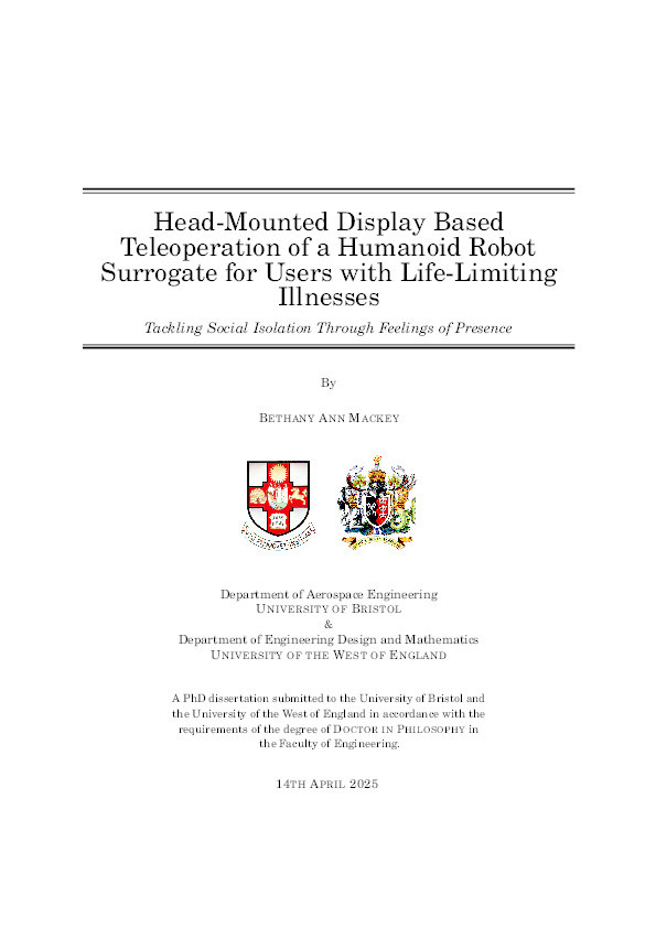 Head-mounted display based teleoperation of a humanoid robot surrogate for users with life-limiting illnesses Thumbnail