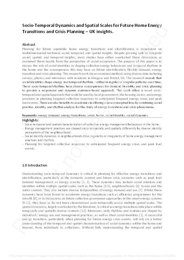 Socio-temporal dynamics and spatial scales for future home energy transitions and crisis planning -UK insights Thumbnail