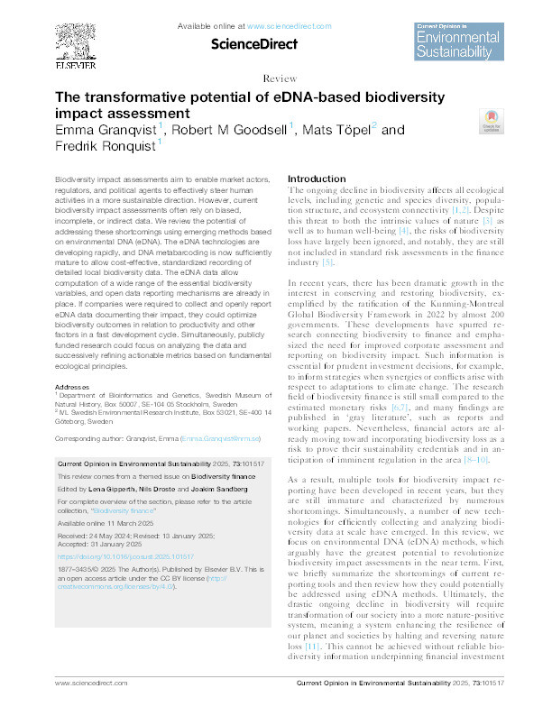 The transformative potential of eDNA-based biodiversity impact assessment Thumbnail
