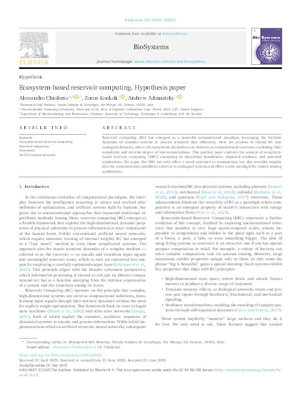 Ecosystem-based reservoir computing. Hypothesis paper Thumbnail