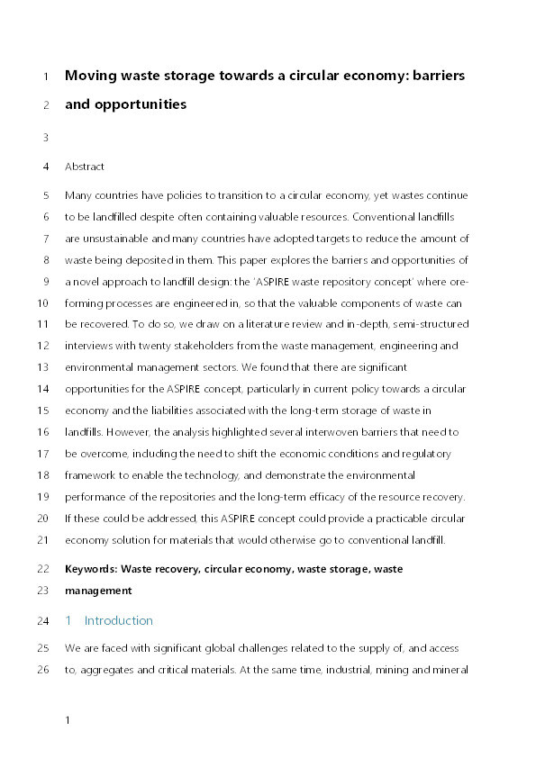 Moving waste storage towards a circular economy: Barriers and opportunities Thumbnail