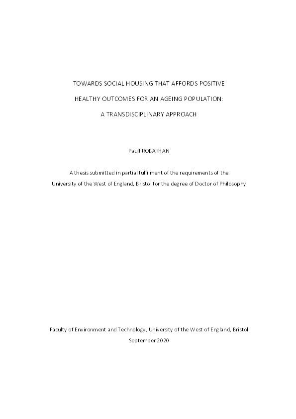 Towards social housing that affords positive healthy outcomes for an ageing population: A transdisciplinary approach Thumbnail