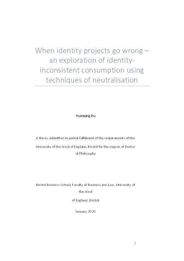 When identity projects go wrong - an exploration of identity-inconsistent consumption using techniques of neutralisation Thumbnail
