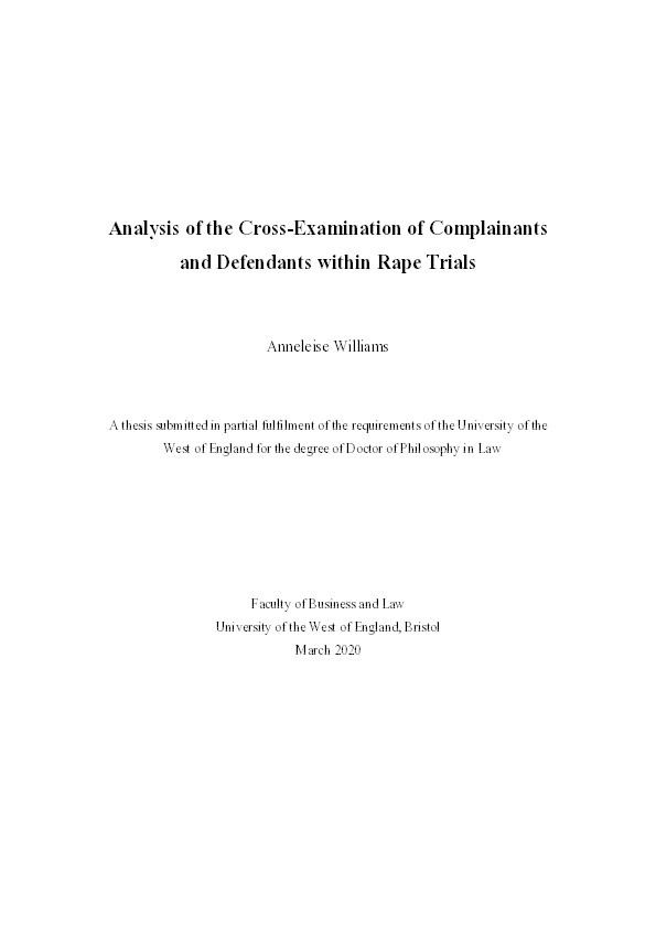 Analysis of the cross-examination of complainants and defendants within rape trials Thumbnail
