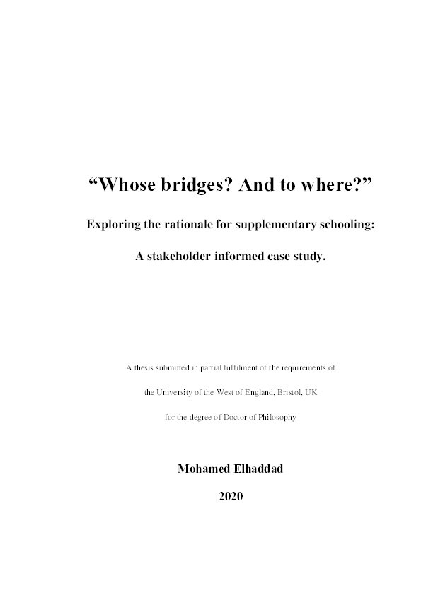 “Whose bridges? And to where?” Exploring the rational for supplementary schooling: A stakeholder informed case study Thumbnail