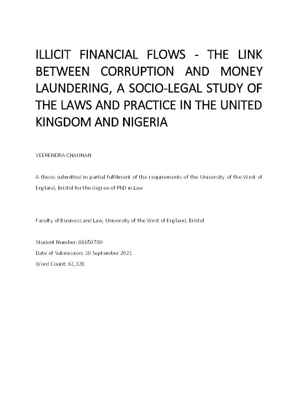 Illicit financial flow and the vulnerability of banks - The link between corruption and money laundering, a socio-legal study of the laws and practice in the UK and Nigeria Thumbnail