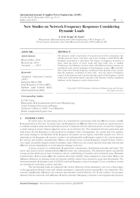 New studies on network frequency responses considering dynamic loads Thumbnail