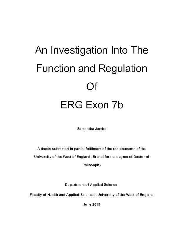 An investigation into the function and regulation Of ERG Exon 7b Thumbnail