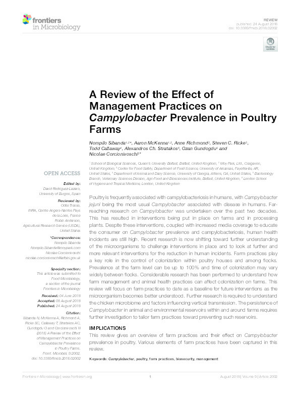 A review of the effect of management practices on campylobacter prevalence in poultry farms Thumbnail