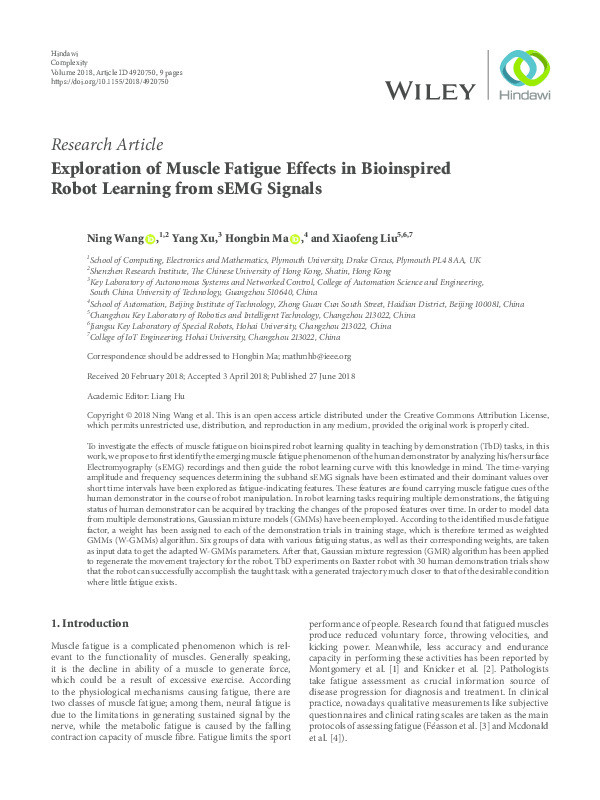 Exploration of muscle fatigue effects in bioinspired robot learning from sEMG signals Thumbnail