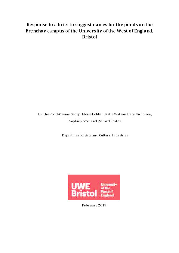 Response to a brief to suggest names for the ponds on the Frenchay campus of the University of the West of England, Bristol Thumbnail