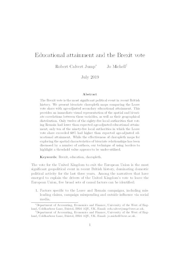 Educational attainment and the Brexit vote Thumbnail