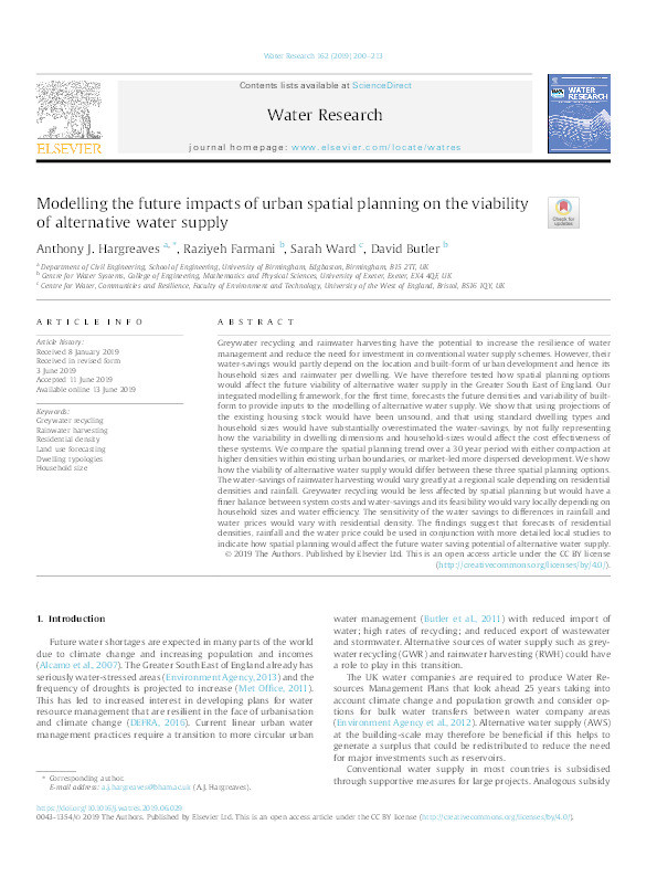Modelling the future impacts of urban spatial planning on the viability of alternative water supply Thumbnail