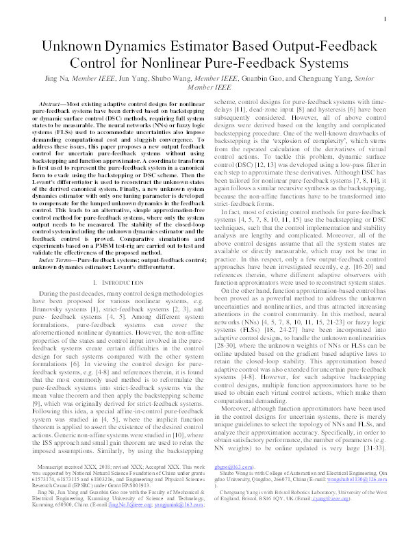 Unknown dynamics estimator-based output-feedback control for nonlinear pure-feedback systems Thumbnail