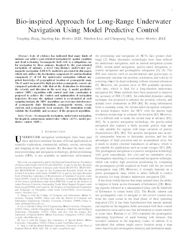 Bio-inspired approach for long-range underwater navigation using model predictive control Thumbnail