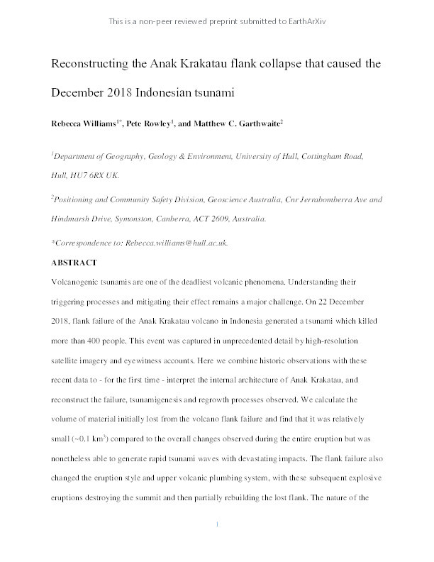 Reconstructing the Anak Krakatau flank collapse that caused the December 2018 Indonesian tsunami Thumbnail