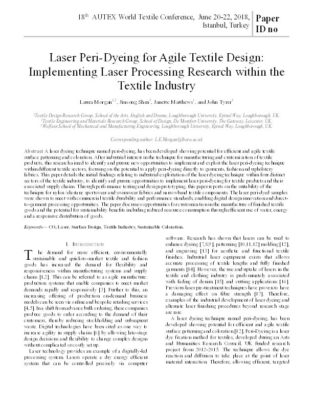 Laser Peri-Dyeing for Agile Textile Design: Implementing Laser Processing Research within the Textile Industry Thumbnail