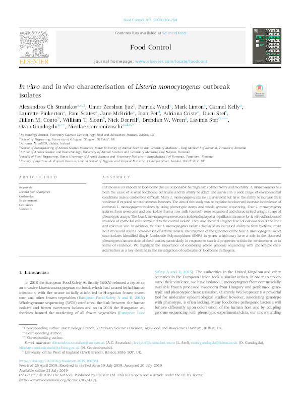 In vitro and in vivo characterisation of Listeria monocytogenes outbreak isolates Thumbnail