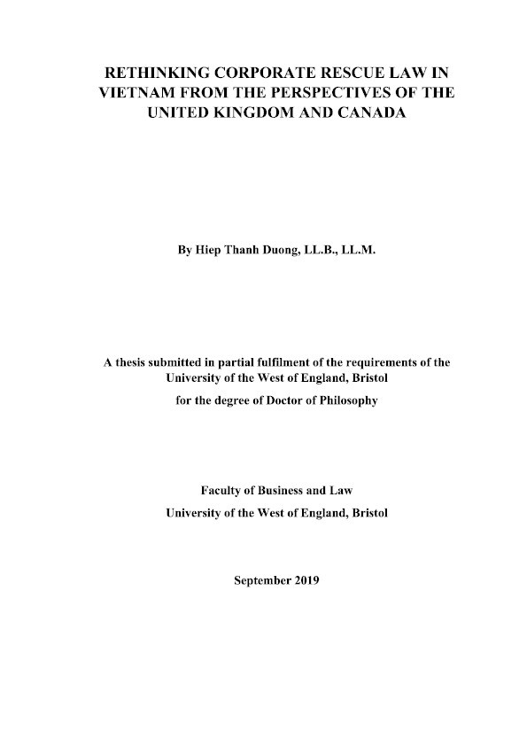 Rethinking corporate rescue law in Vietnam under the perspectives of the United Kingdom and Canada Thumbnail
