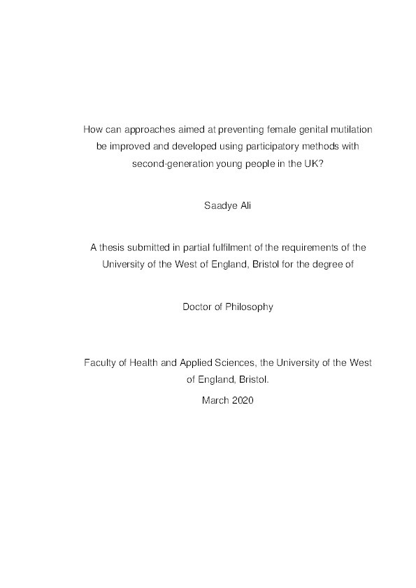 How can approaches aimed at preventing Female Genital Mutilation be improved and developed using participatory methods with second-generation young people in the UK? Thumbnail