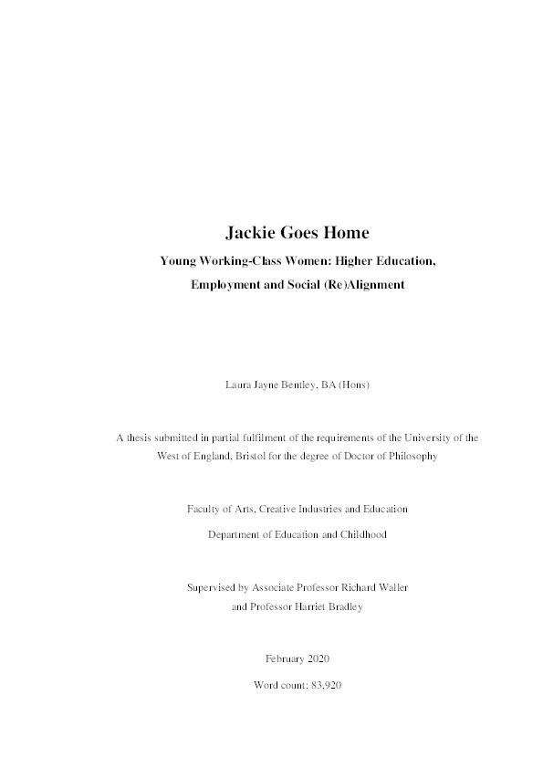 Jackie goes home, young working-class women: Higher Education, employment and social (re)alignment Thumbnail