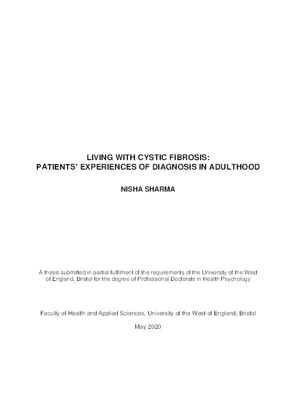Living with cystic fibrosis: Patients' experiences of diagnosis in adulthood Thumbnail