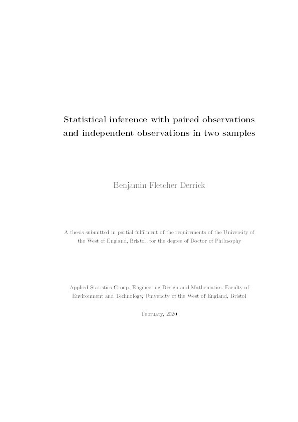 Statistical inference with paired observations and independent observations in two samples Thumbnail