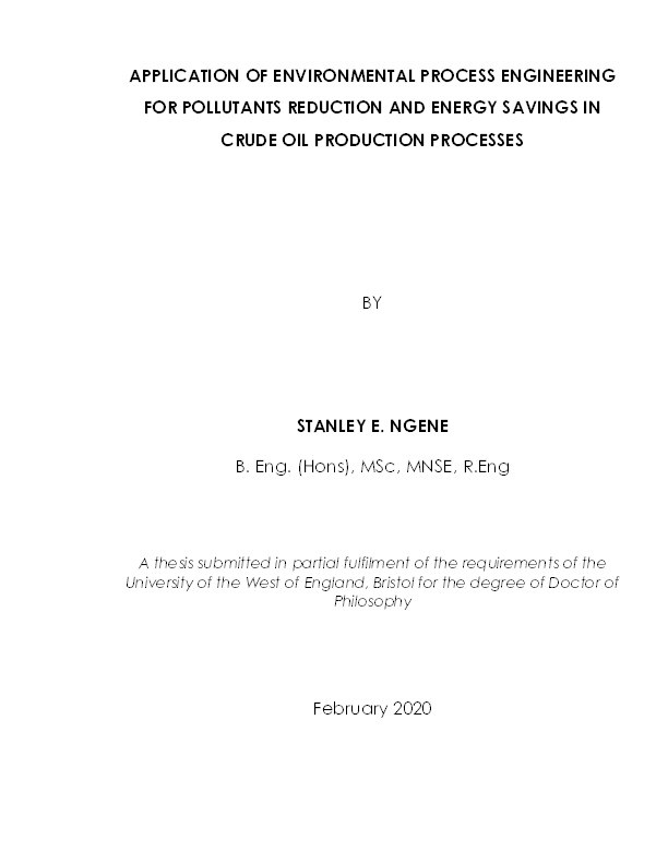 Application of environmental process engineering for pollutants reduction and energy savings in crude oil production processes Thumbnail