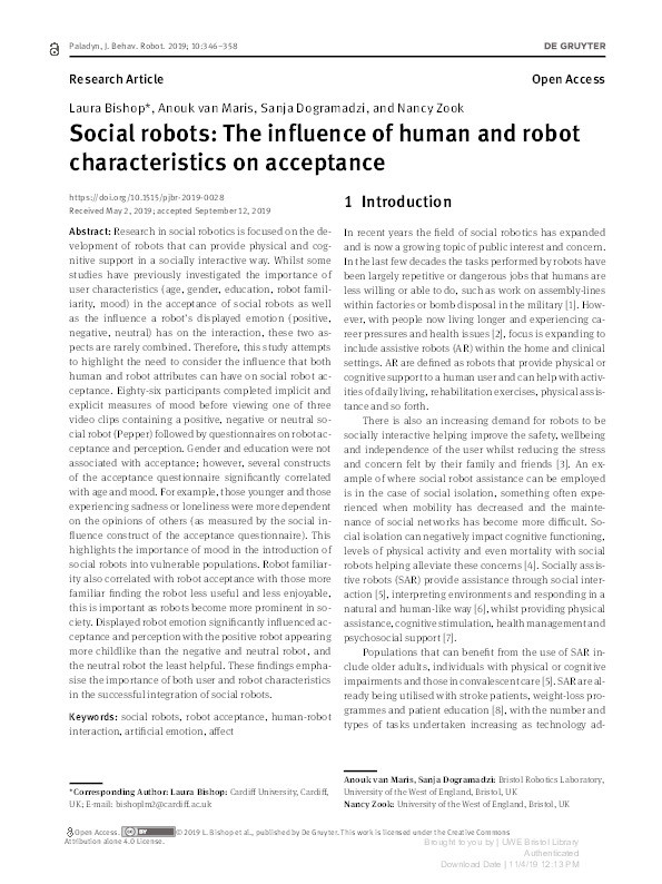 Social robots: The influence of human and robot characteristics on acceptance Thumbnail