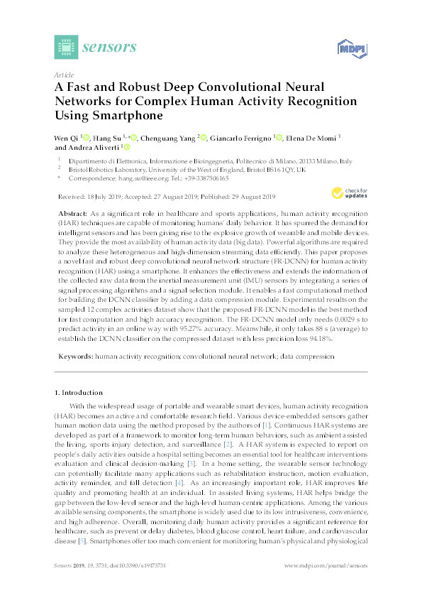 A fast and robust deep convolutional neural networks for complex human activity recognition using smartphone Thumbnail