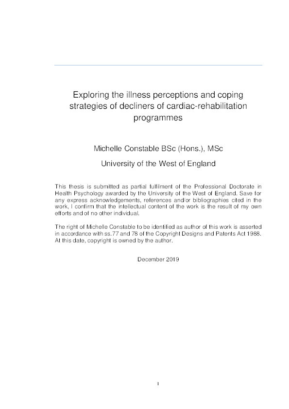Exploring the illness perceptions and coping strategies of decliners of cardiac-rehabilitation programmes Thumbnail
