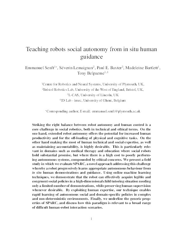 Teaching robots social autonomy from in situ human guidance Thumbnail