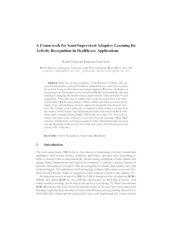 A framework for semi-supervised adaptive learning for activity recognition in healthcare applications Thumbnail