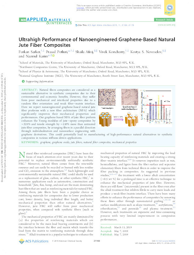 Ultrahigh Performance of Nanoengineered Graphene-Based Natural Jute Fiber Composites Thumbnail