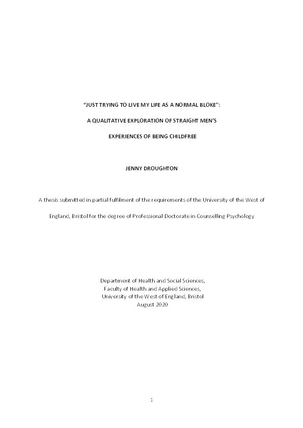 “Just trying to live my life as a normal bloke”: A qualitative exploration of straight men’s experiences of being childfree Thumbnail